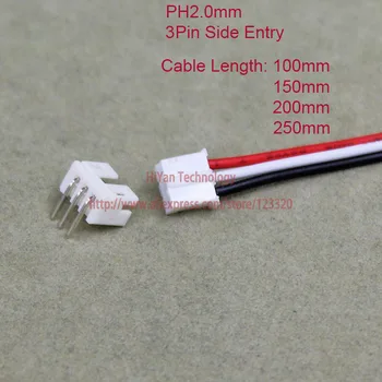 

50sets Mini Micro PH2.0 JST 2.0mm Pitch 3Pin Side Entry Connector with 1007 26AWG 10cm To 25cm Electronic Wire Cable Pin header