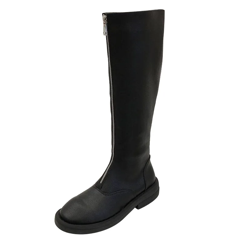 

2018 winter new velvet leather boots plus velvet thickening front zipper female high tube female boots black ljj 0110
