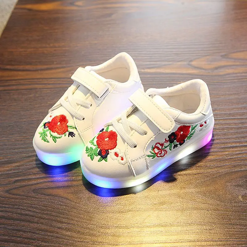 

Fashion cute princess baby girls shoes Hook&Loop flower baby toddlers LED lighted European flower cute baby sneakers footwear