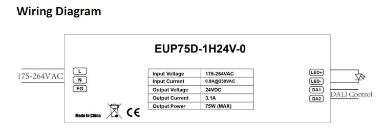 Постоянное напряжение DALI диммер декодер серии 120-240VAC 3.1A* 1 канал 75 Вт DALI светодиодный контроллер EUP75D-1H24V-0