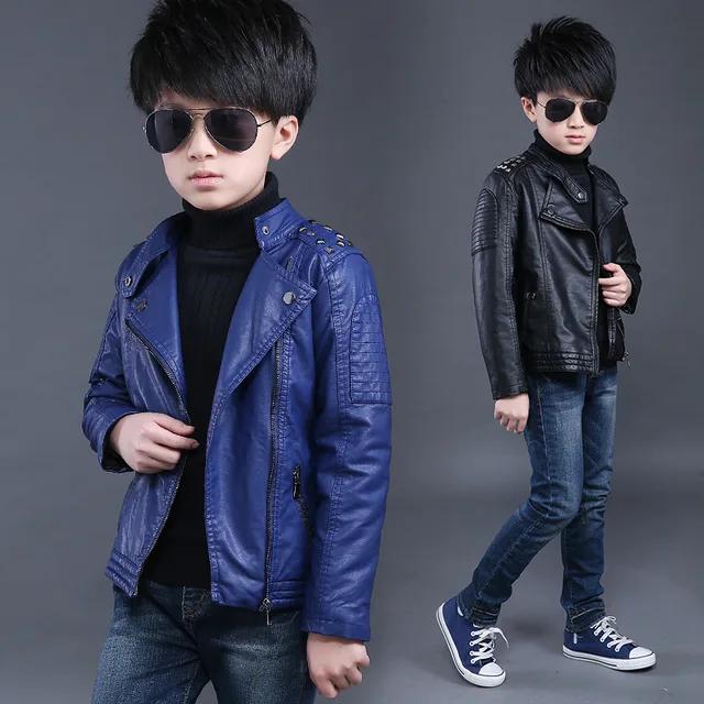 2018 2 10T Baby Boys Leather Jacket Kid Coats Spring Autumn Rivet