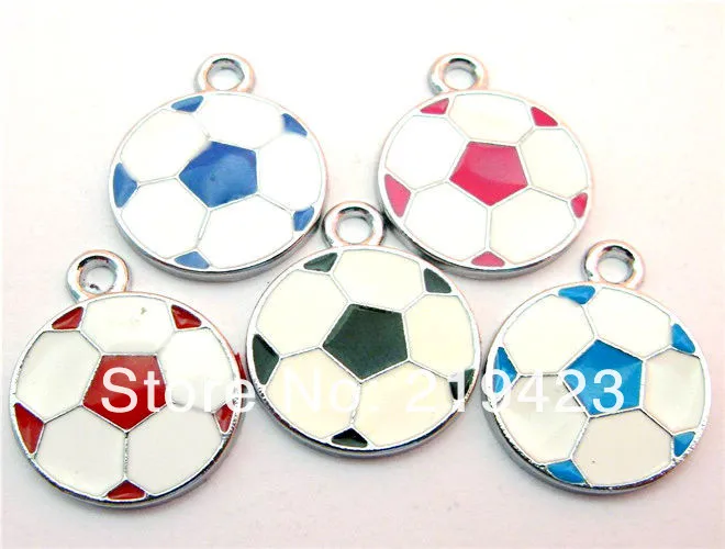 50pcs 19x19mm mix color Football DIY Hang Charms Pendands Jewelry accessories Fit cellphone