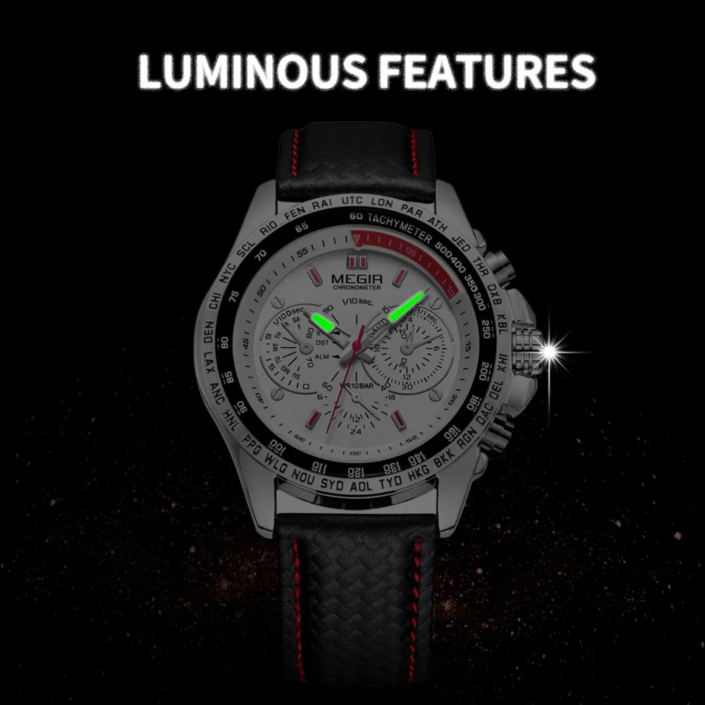 Megir часы Мужские лучший бренд известный роскошные кожаные наручных часов