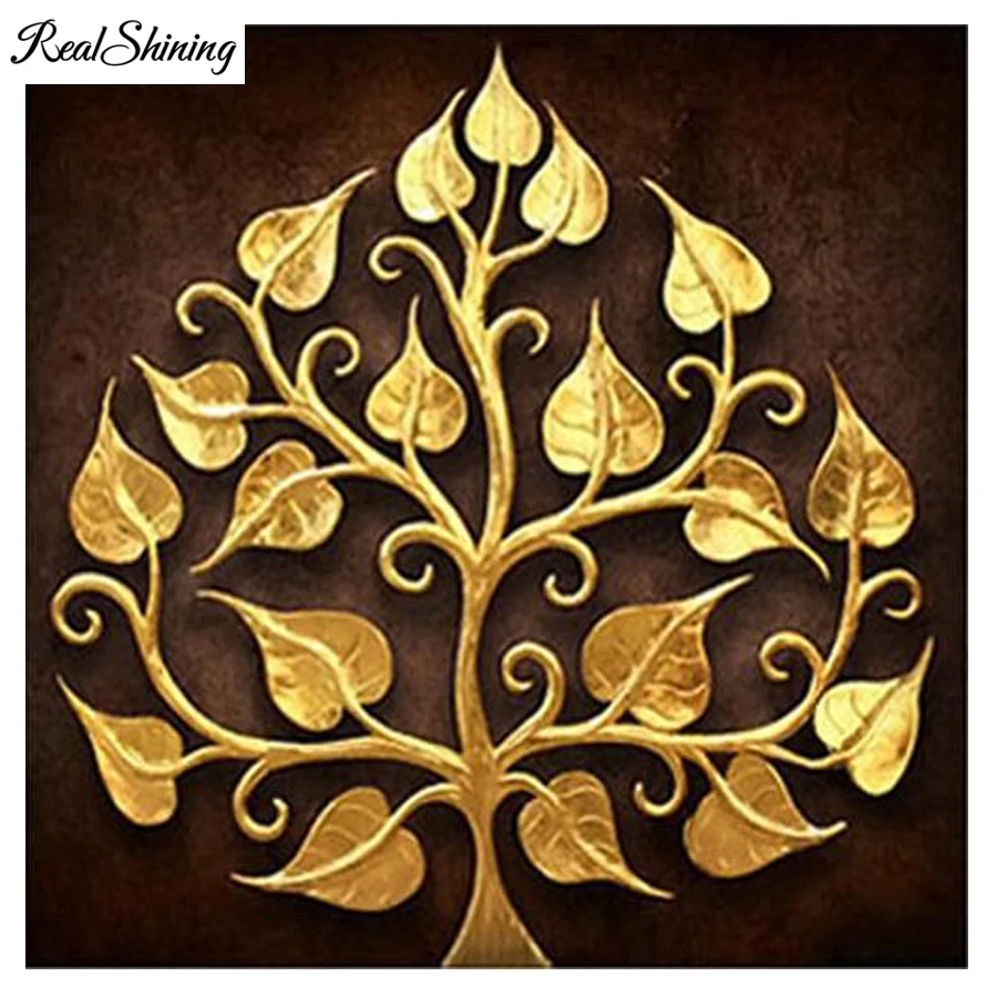 

REALSHINING 5D Diamond Painting Cross Stitch Golden Tree Pattern Rhinestones Full Square Diamond Embroidery Needlework DM878