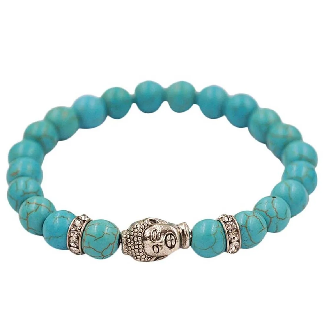Счастливые браслеты серебряный Будда Эластичный бисерный браслет Тибет Шарм Синий