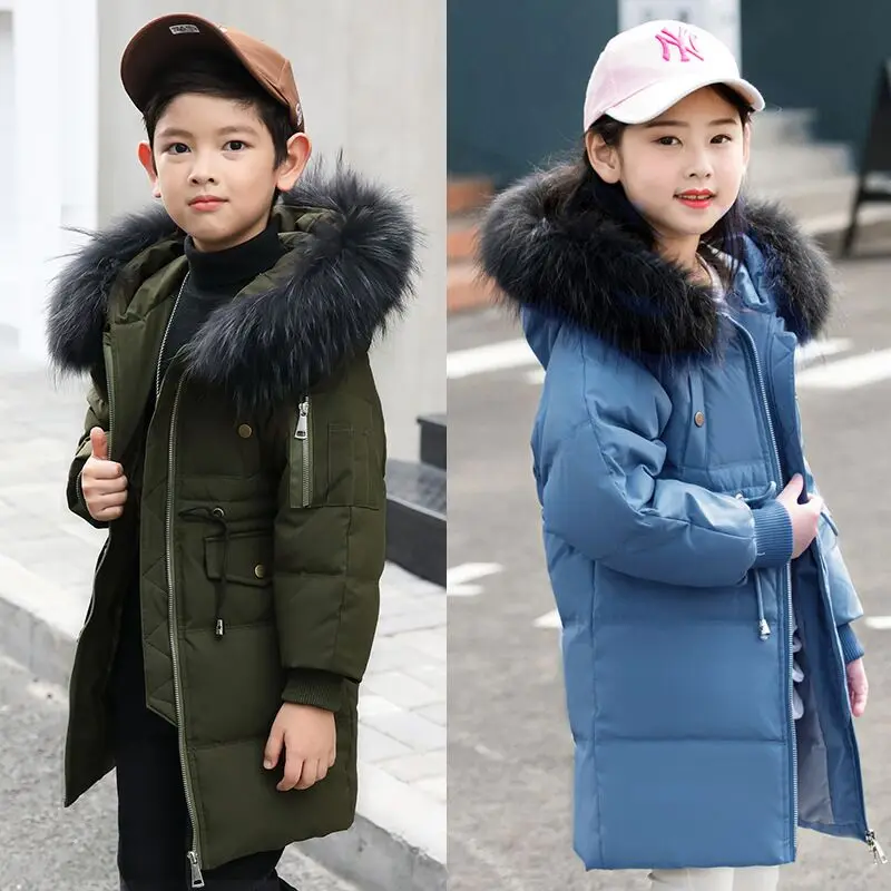 

2018 Girls boys clothing warm Down jacket clothes Winter Elastic waistband Thicken Parka Hooded Children Outerwear snow Coats