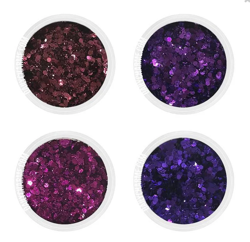 4Colors/Lot 10ml Holographic Chunky Glitter, 1/128,1/24,1/8 Face Body Nail Art Cosmetic Glitter Chunky Fine Mixed Glitter