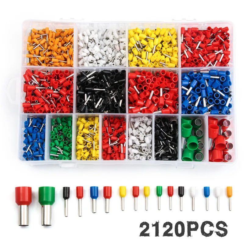 

2120PCS Electric Wire Crimp Connectors Ferrules Kit Mixed-size Insulated Cord Pin End Terminals Assorted set For 22-5 AWG