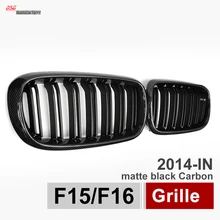 X5 X6 Carbon Fiber Framed Dual Slat Grill Front Kidney Grille Fit for BMW F15 F16 Bumper with M Emblem Matte Black 2015 2016