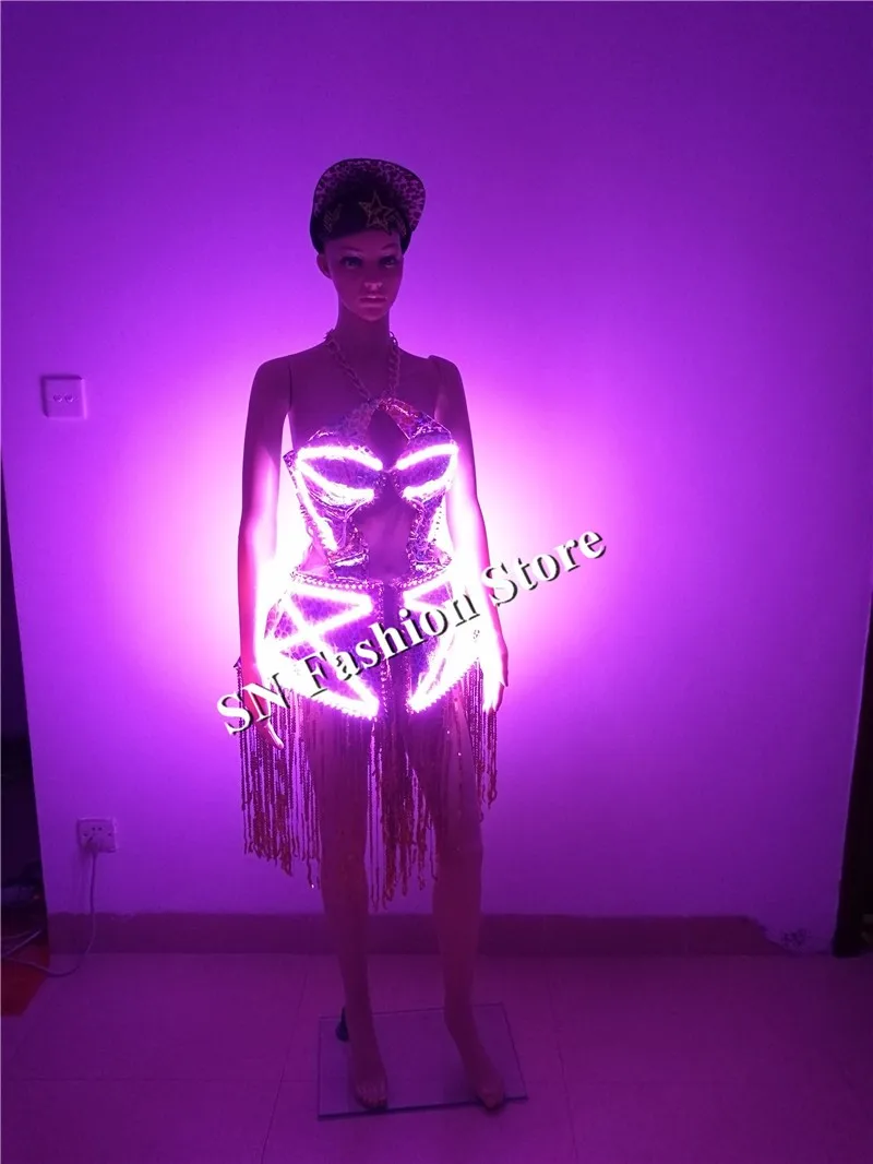 SS1-2 RGB Яркая сексуальная певица Bellydance Бальные LED костюм светло костюмы Подиум носит DJ бюстгальтер одежда платья этап