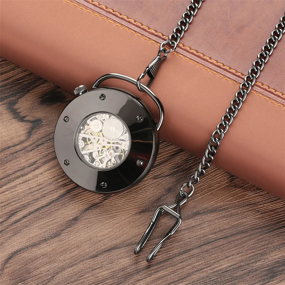 Открытым лицом римские цифры Механические карманные часы ручной обмотки Стимпанк Прохладный Карманный кулон часы для Для мужчин Для