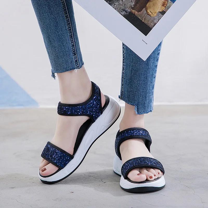 

Women Sandals Slip on Elastic Band Peep Toe Female Summer Shoes Platform Flat Roman Sandals Ladies Comfortable Footwear
