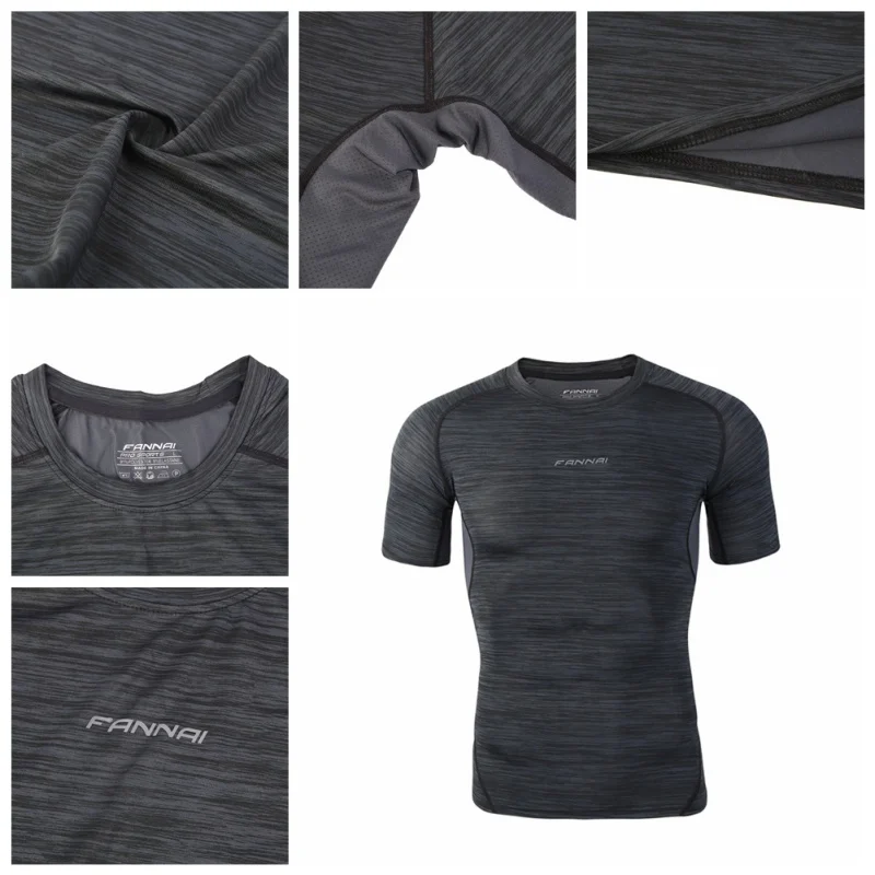 fannai быстросохнущая спортивная рубашка для фитнеса Мужская бодибилдинг, короткий рукав Футболка топы, рубашки черные Новое поступление