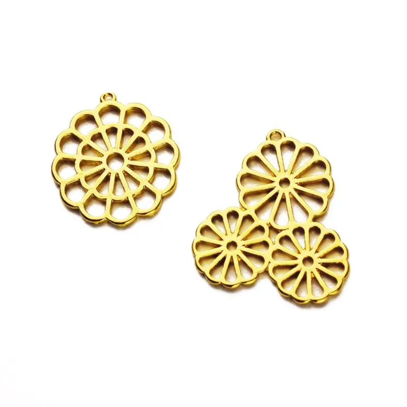 

2Pcs Round Flower Pendant Blank UV Resin Frame Open Bezel Setting Jewelry Making