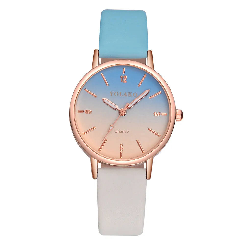 Женские кварцевые часы с браслетом наручные часы Ретро Радужный дизайн повседневный кожаный ремешок Дамское Платье Спортивные часы Relogio Feminino