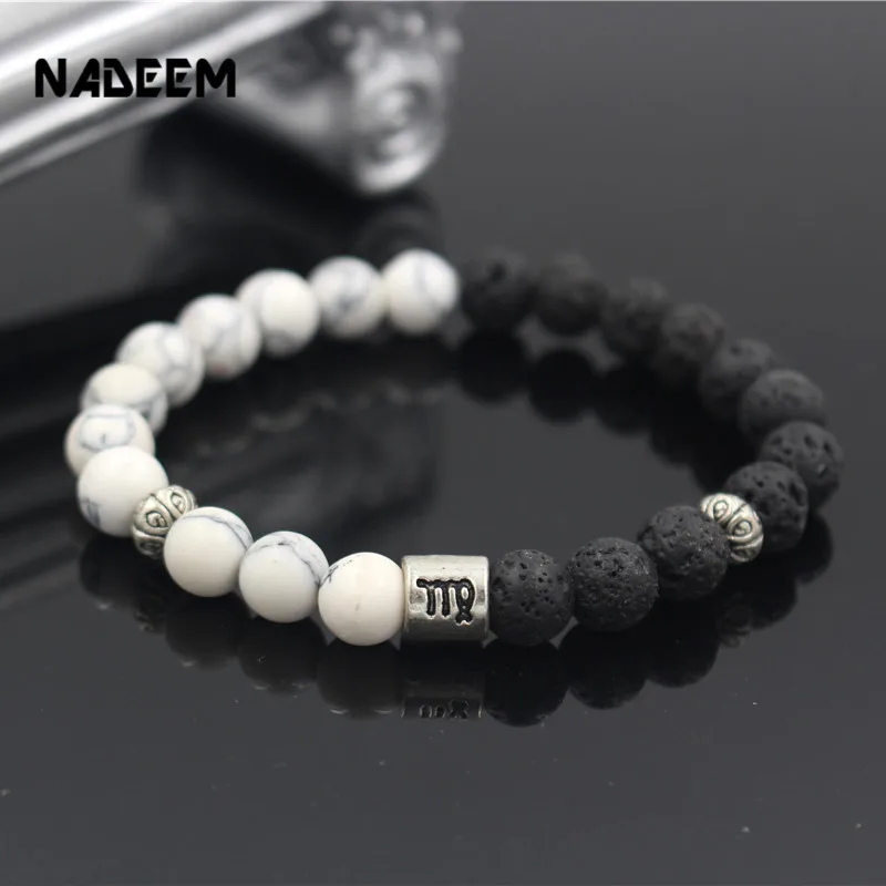 

NADEEM Drop Shipping New Fashion 12 Constellation Scorpio Charm Lava Stone Bead Elastic Bracelet For Men/Women Jewelry Gift