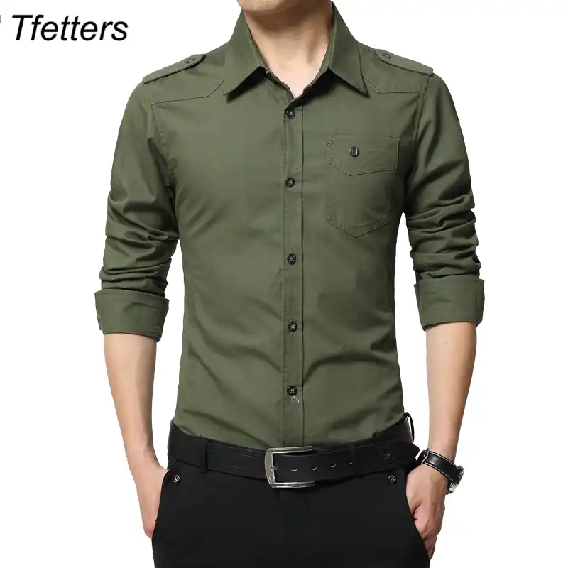 camisa verde caqui hombre