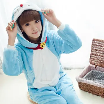 

Free Shipping Adult Animal Onesies Doraemon 100% Flannel Warm Winter Pajamas Cartoon Design Women Sleepwear Jumpsuit Nightwear