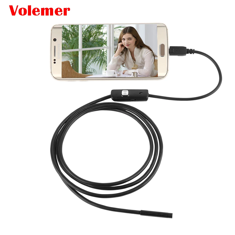 Volemer Endoscope 1/2m 5.5mm/7mm Camera Waterproof 6 LED Borescope Snake flexible Inspection Endoscope for Smartphone Android PC