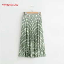 Новинка, летние женские юбки, Женская плиссированная юбка из тюля в горошек изумрудно-зеленого цвета, Повседневная Женская юбка средней длины