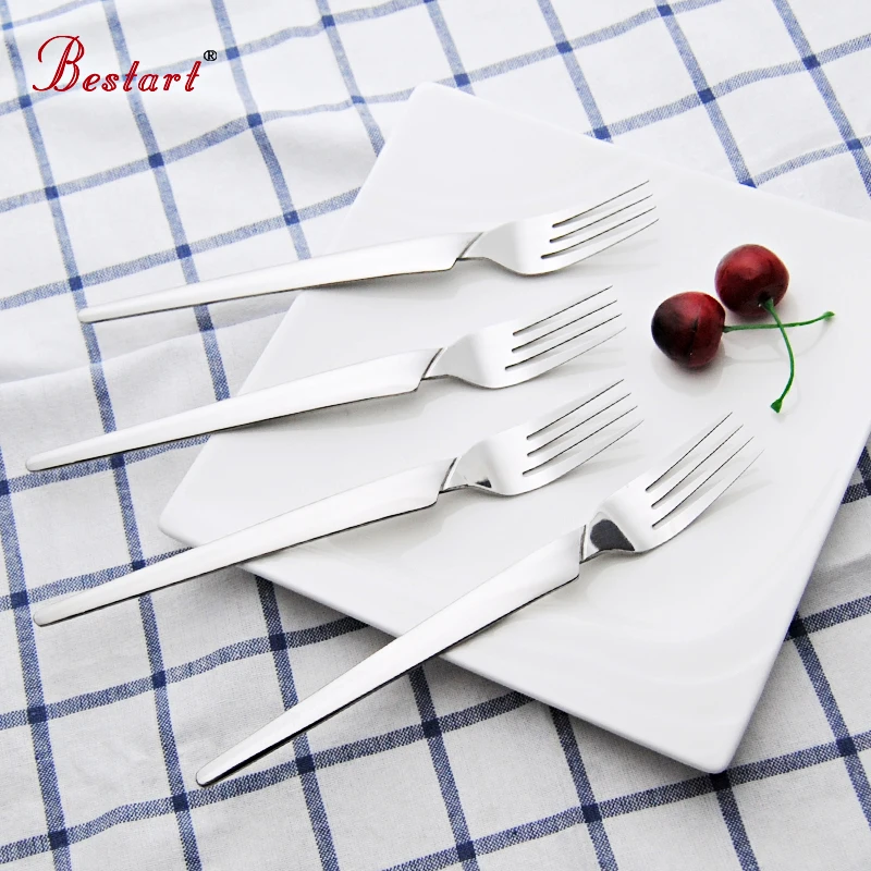 6PCS Set Dinner Stainless Torch Shape Sliver Cutlery Set Korean Style Long Handle Dining Table Forks