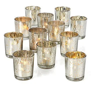 Новинка! Рождественский стеклянный подсвечник Mercury Votive Tealight в серебре/розово-золотом цвете, упаковка 12 шт/каждый USD1.99