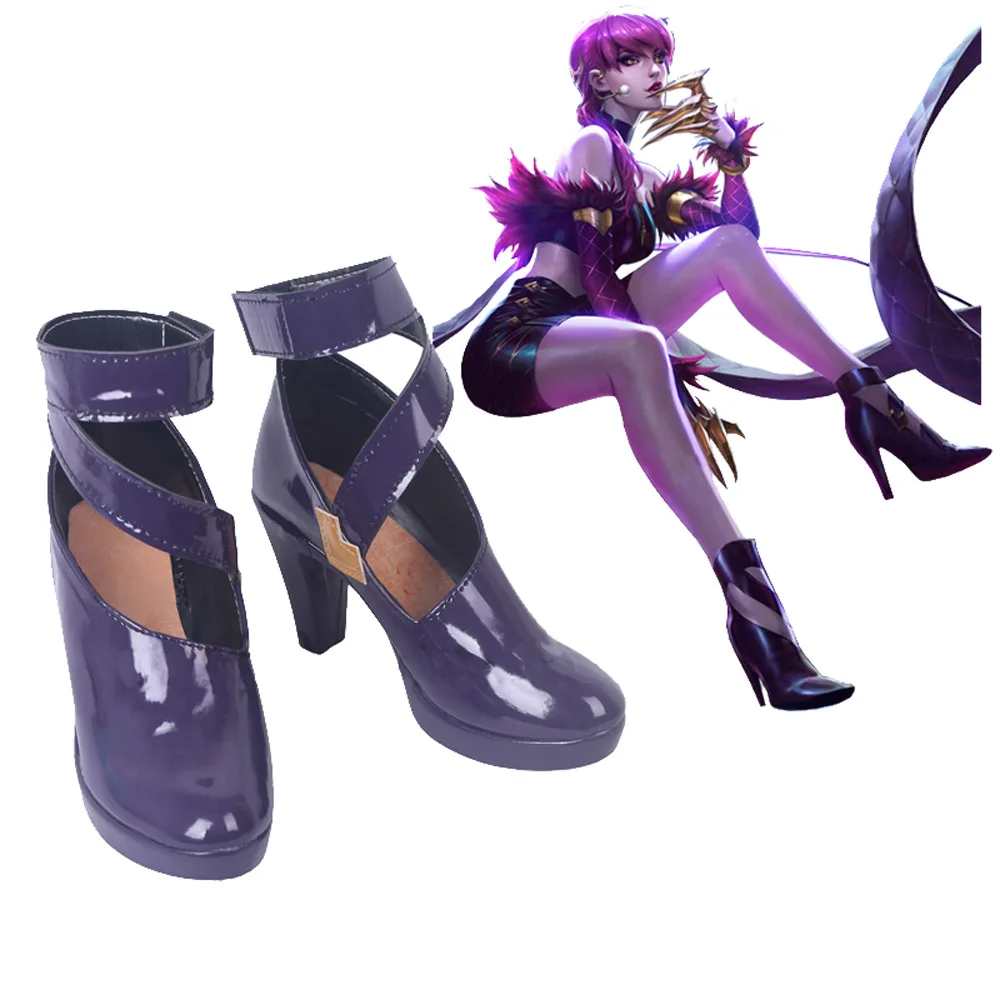 KDA Ahri Evelynn Akali Kaisa Cosplay Shoes LOL K/DA Cosplay Game High-Heeled Shoes for Women Purple Gloden Shoes Ahri Cosplay