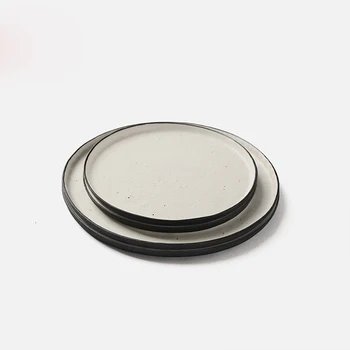 

Japanese-style Vintage Ink White Ceramic Rough Pottery Home Tableware Fish Plate Steak Fruit Flat Dish Spaghetti Round Saucer