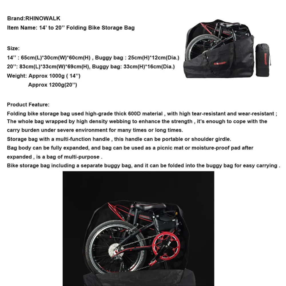 Discount 20/14/16 Inch Outdoor Riding Camping RHINOWALK Folding Bicycle Storage Bag Bike Loading Bag 4