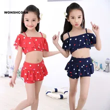 WONSHCORA/ купальный костюм купальник из двух частей для девочек, однотонный бандажный купальник, детская одежда для пляжа, спортивный купальный костюм, купальный костюм, бикини