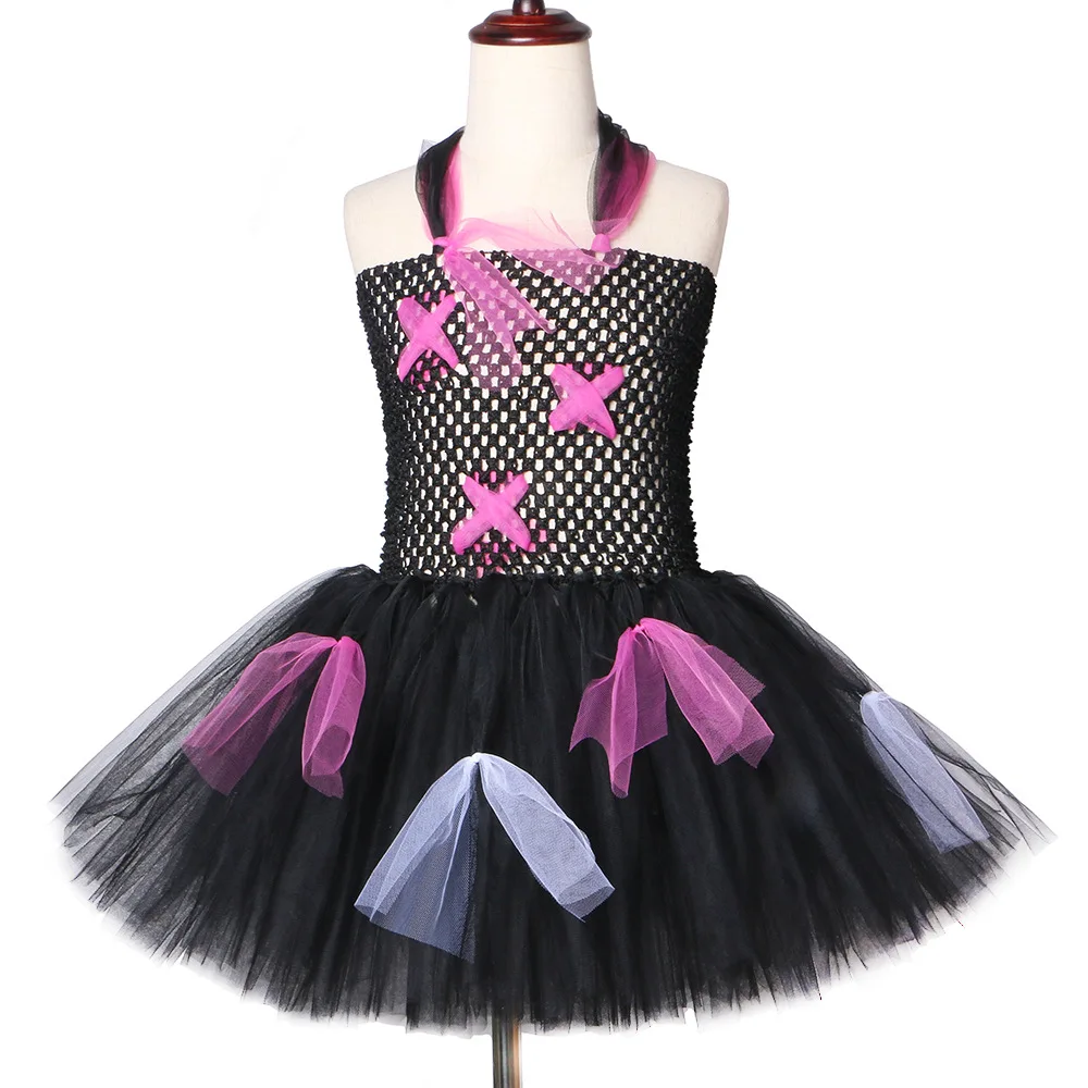Платье-пачка для девочек с зомби черный страшный Монстр тема для девочек костюм на Хэллоуин для детей Тюль Карнавал платья детская одежда