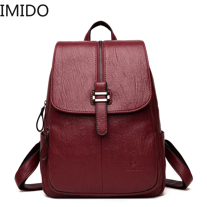 

2019 Women Leather Backpacks Female Travel Shoulder Bags Sac A Dos Femme Large Capacity Travel Vintage Bagpack Ladies Back Pack