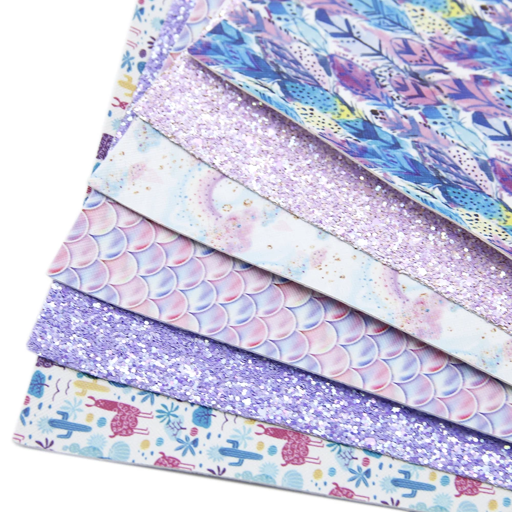 

New Multi-pattern 6Pieces/set 20*34cm Plant Faux Synthetic Leather Patchwork Hair Bow Handbag Phone Case DIY,1Yc7296