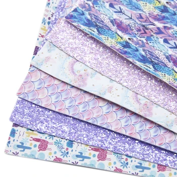 

New Multi-pattern 6Pieces/set 20*34cm Plant Faux Synthetic Leather Patchwork Hair Bow Handbag Phone Case DIY,1Yc7296