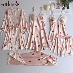 2019 новый спальный комплект Летнее белье Pjamas 5 шт. Pijama Сексуальная Ночная Шелковая пижама для женщин Ночной костюм пижамный комплект Fdfklak