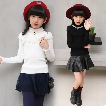 

New girls sweater cardigan lace baby jumpers all-match body-shapped clothes kids female look slimmer winter clothing pretty