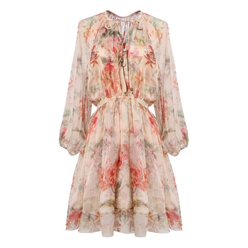 

New Broken Flower Chiffon dress female fresh short 2018 spring dress version loose retro printing