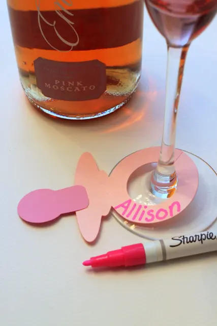 Pink Baby Shower Pacifier Drink Tags Wine Glass Charms markers ... Pink Baby Shower Pacifier Drink Tags Wine Glass Charms markers ...