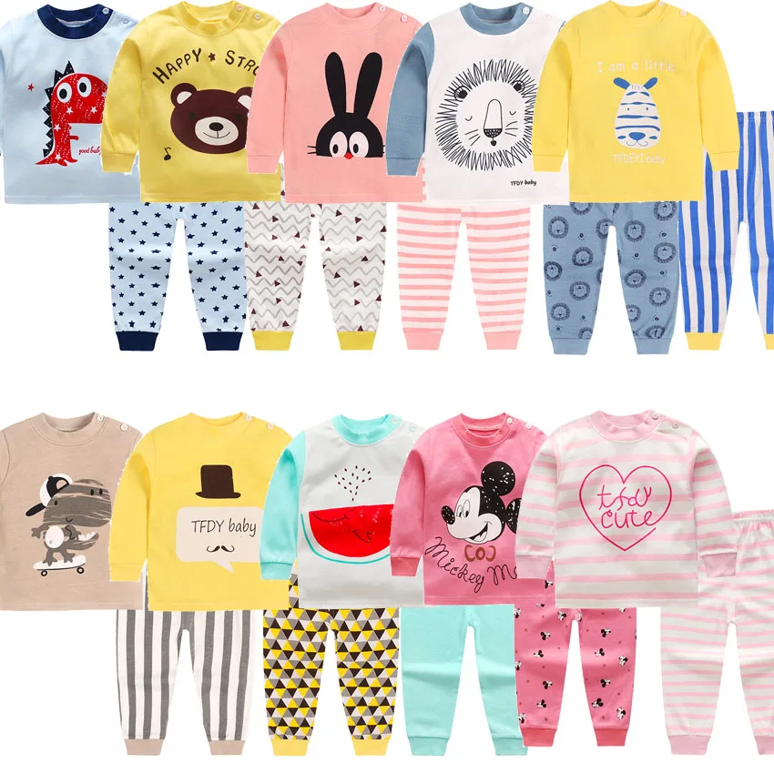 

2018 children Autumn Pajamas clothing Set Boys & girls Cartoon Sleepwear Suit Set kids long-sleeved+pant 2-piece baby clothes