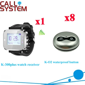 

Wireless Waiter Call Bell System With Watch Pager Receiver And 2keys Call button( 1 watch + 8 call button )