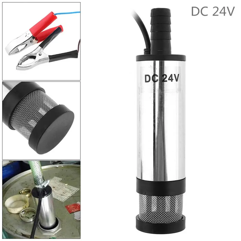 

DC 24V 38MM Silver Portable Aluminum Alloy Car Electric Submersible Pump Fuel Water Oil Transfer Barrel Pump with Alligator Clip