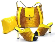 Neue Mode Italienische Schuhe mit Passenden taschen Für Party afrikanischen Schuhe und Taschen für Hochzeit schuh und tasche set TH16-22 GELB