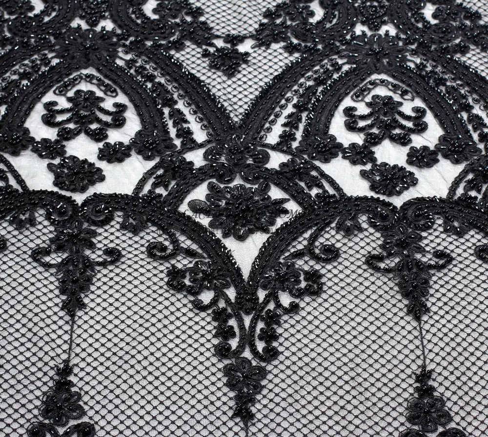 La Belleza черный/белый модный стиль вечернее/свадебное платье ручной работы Бисероплетение Кружева fabirc 51 ''ширина шнур бисером ткань
