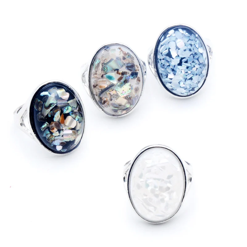 

QCOOLJLY 1 Piece Random Color Fashion Jewelry Elegant White Natural Shell Big Stone Rings For Women/Men Vintage Party Ring