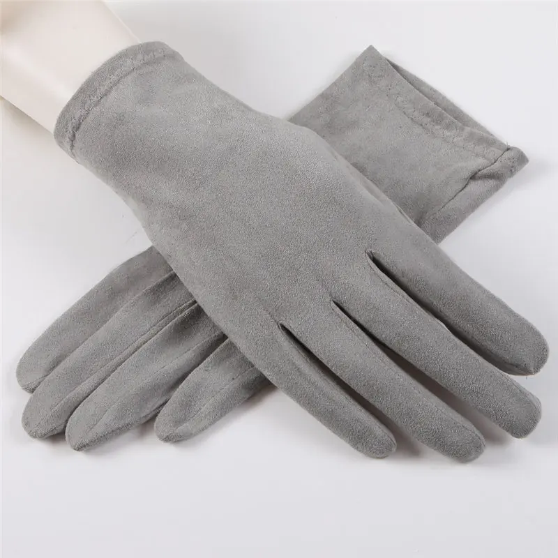 Новые замшевые солнцезащитные перчатки мужские женские летние тонкие короткие стильные Нескользящие перчатки для вождения впитывающие пот варежки SZ008W - Цвет: Серый