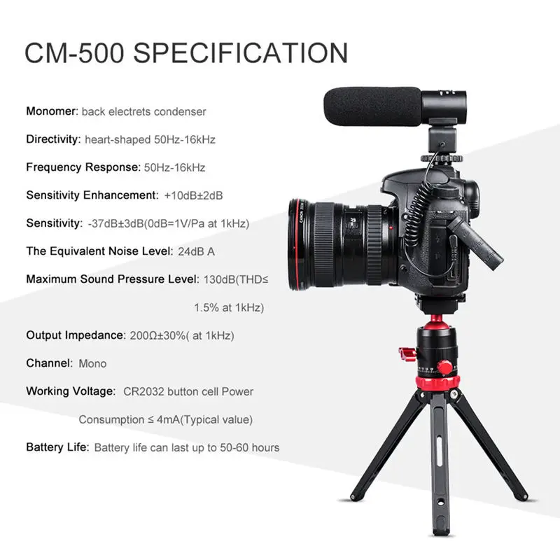 K& F концепция дробовика микрофон, Cm-500 профессиональный интервью микрофон Запись для Dslr камеры компьютера мобильного телефона ПК интервью