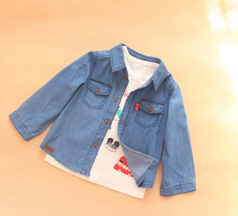 2018 Spring New Arrival Baby Boys Solid Denim Shirts Kids Soft Cotton
