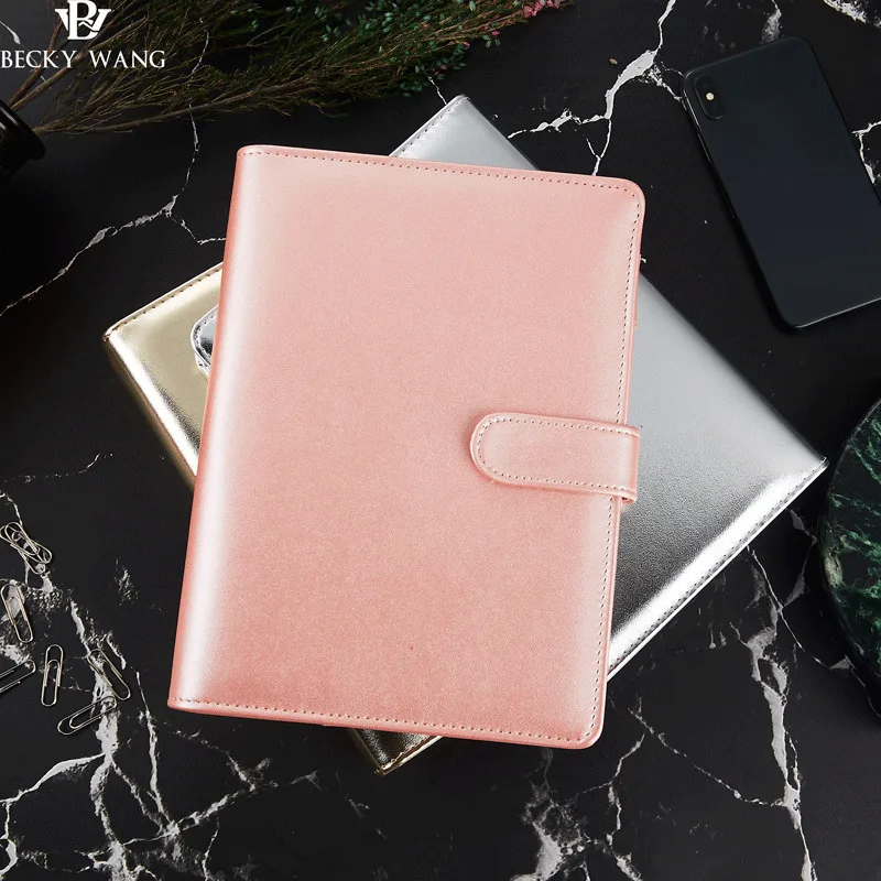 Rose Gold Silver New Notebook A5 Leather Loose-leaf Notepad Time Planner Series Diary Memo Travel Journal Free Shipping