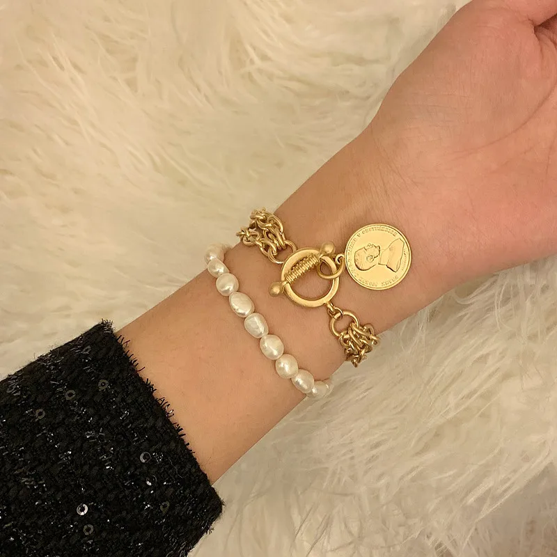 

Classic Vintage Gold Statement Layered Chain Bracelet Femme Fashion Multi-layer Chains Pearl Beads Bracelets Women 2019