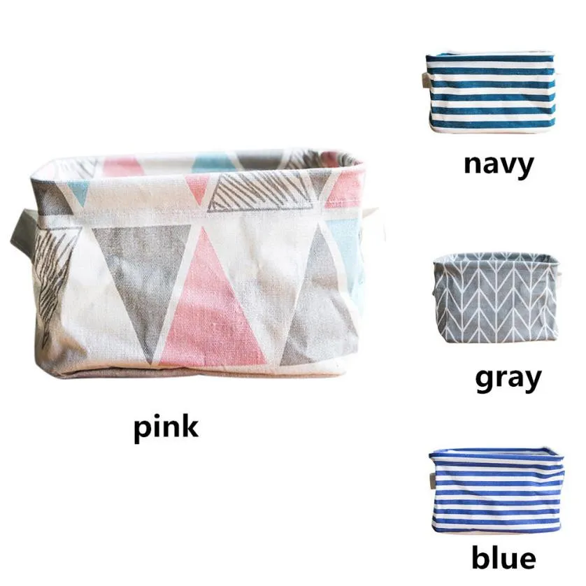 

Fabric Storage Basket Stripe geometry Printed Large Desktop Washing Basket Dirty Clothes Sundries Home Storage Baskets Box EY11